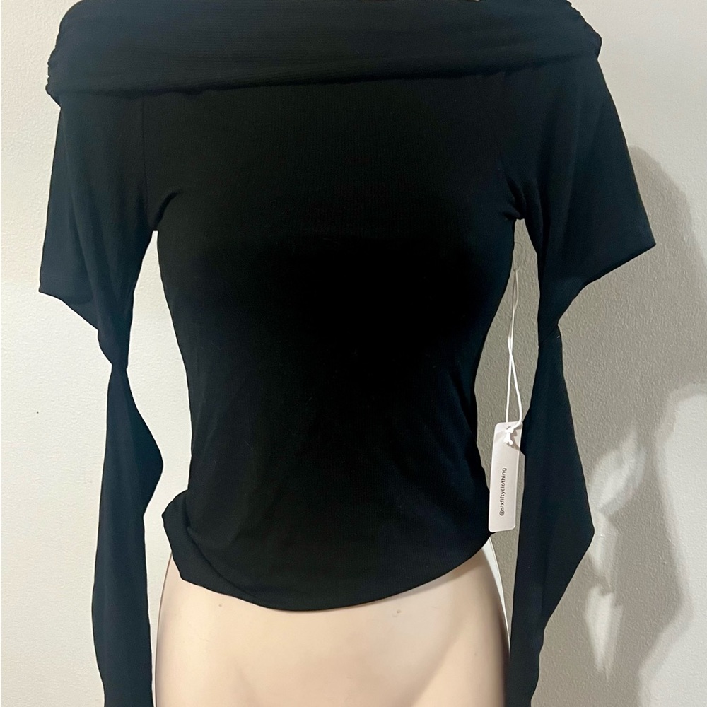Six/Fifty Black Top with Cut Out Sleeves NWT size S